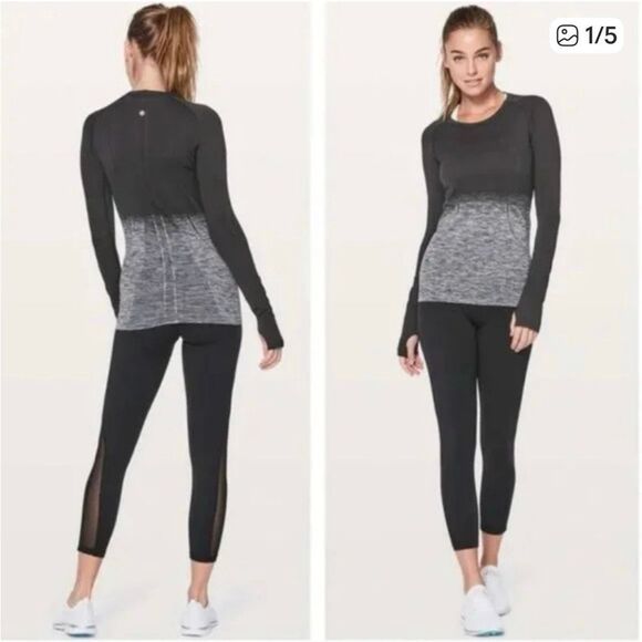 Lululemon Women's M Swiftly Tech Long Sleeve Crew Black Grey Ombré 6 - Picture 1 of 7
